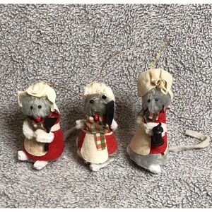 Enesco Felt Mouse Mice Christmas Ornament Made in Taiwan Christmas Cooks Set‎ 3